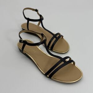 Talbots Womens 7 Navy Blue Minimalist Strappy Sandals Flat Ankle Strap NIB